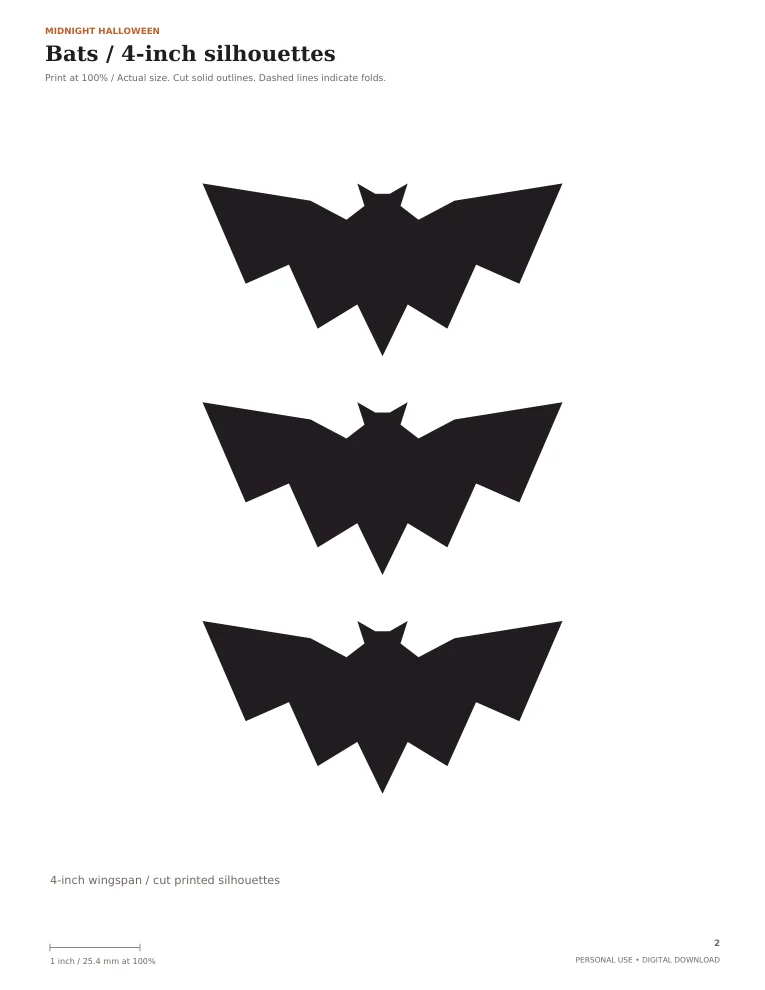 Actual printable page from Bat & Ghost Garlands