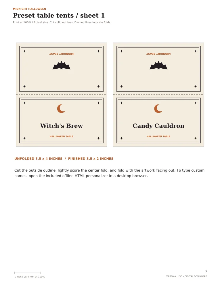 Actual printable page from Editable Table Labels
